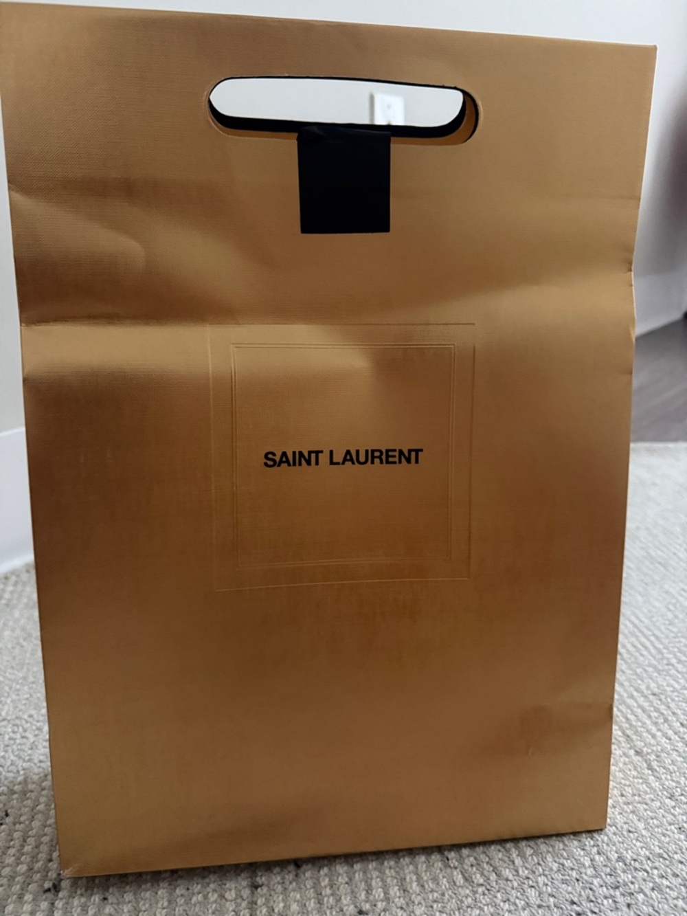 Saint Laurent Metallic Gold Paper Tote with Die-Cut Handle